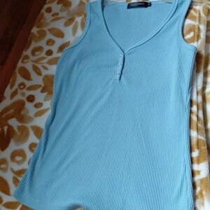 Mirokerty Women's Ribbed V-Neck Tank Top in Light Blue